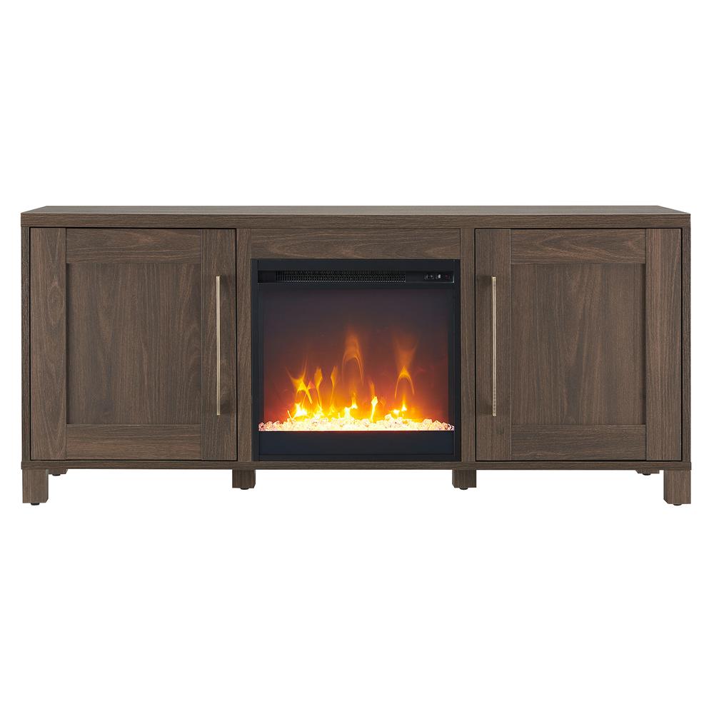 Chabot Rectangular TV Stand with Crystal Fireplace for TV's up to 65" in Alder Brown. Picture 3
