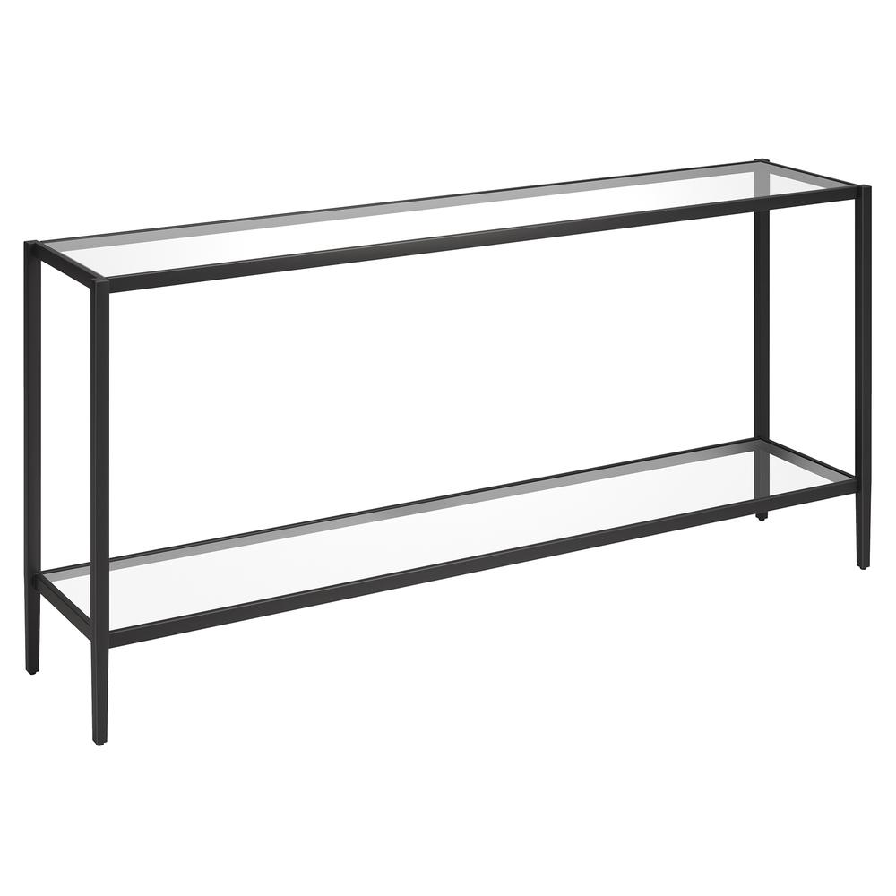 Hera 64'' Wide Rectangular Console Table with Glass Shelf in Blackened Bronze. Picture 1