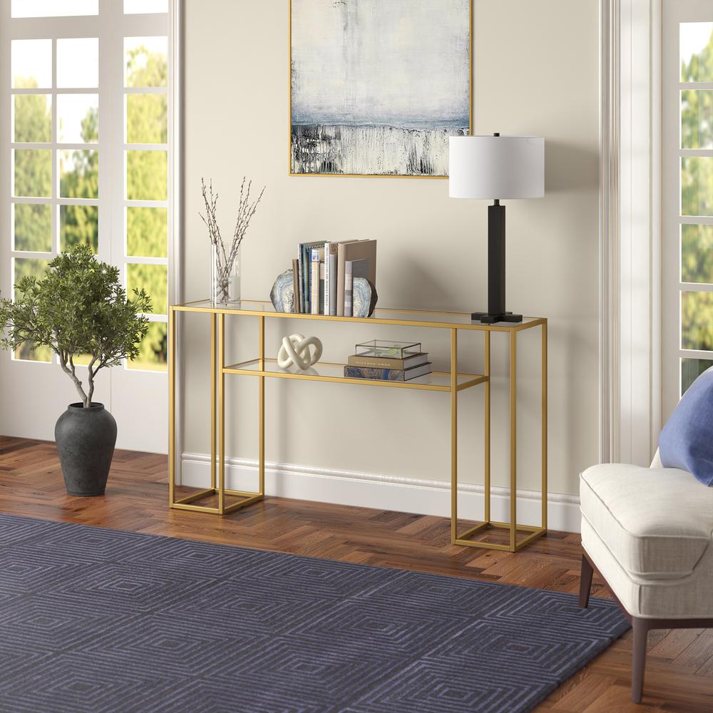 Marilyn 55" Wide Rectangular Console Table in Brass. Picture 4