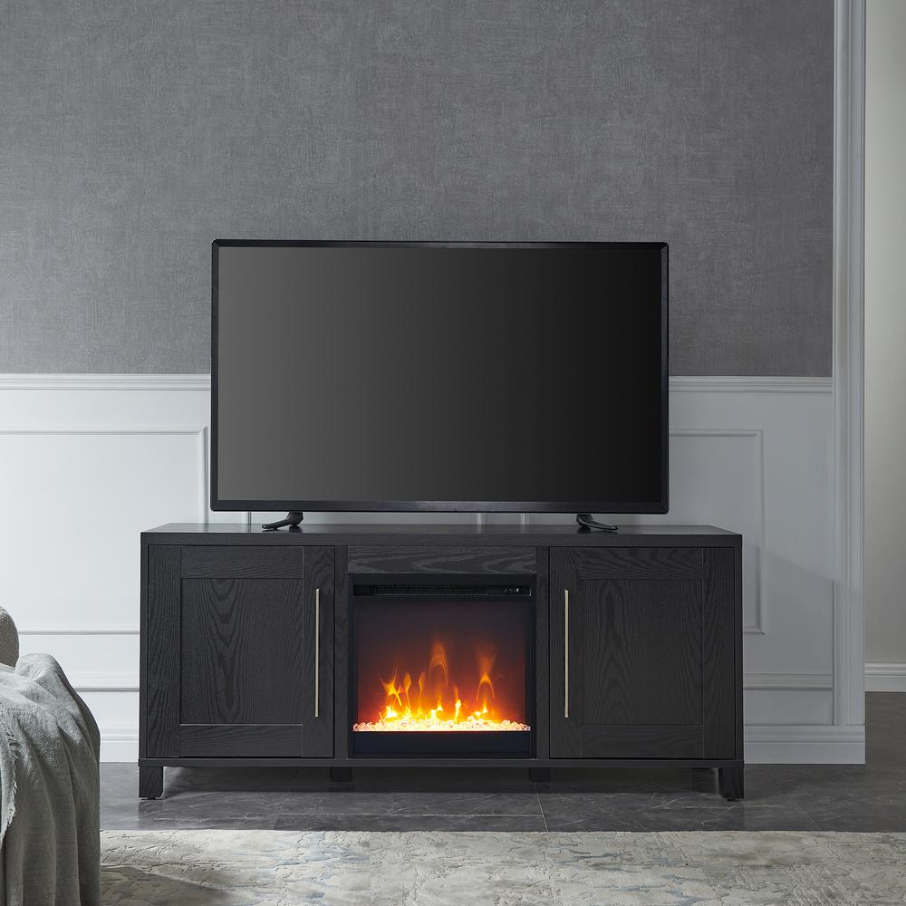 Chabot Rectangular TV Stand with Crystal Fireplace for TV's up to 65" in Black Grain. Picture 4
