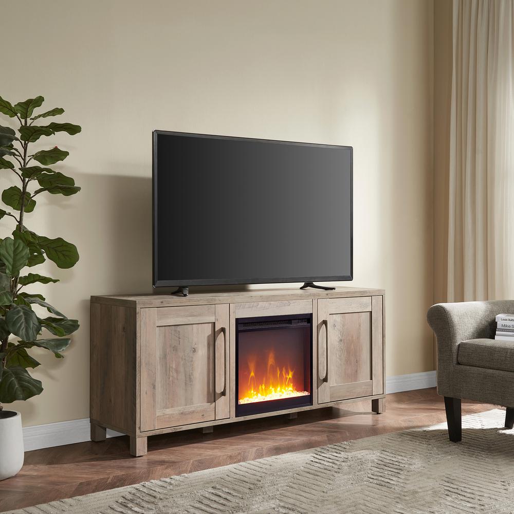 Chabot Rectangular TV Stand with Crystal Fireplace for TV's up to 65" in Gray Oak. Picture 2