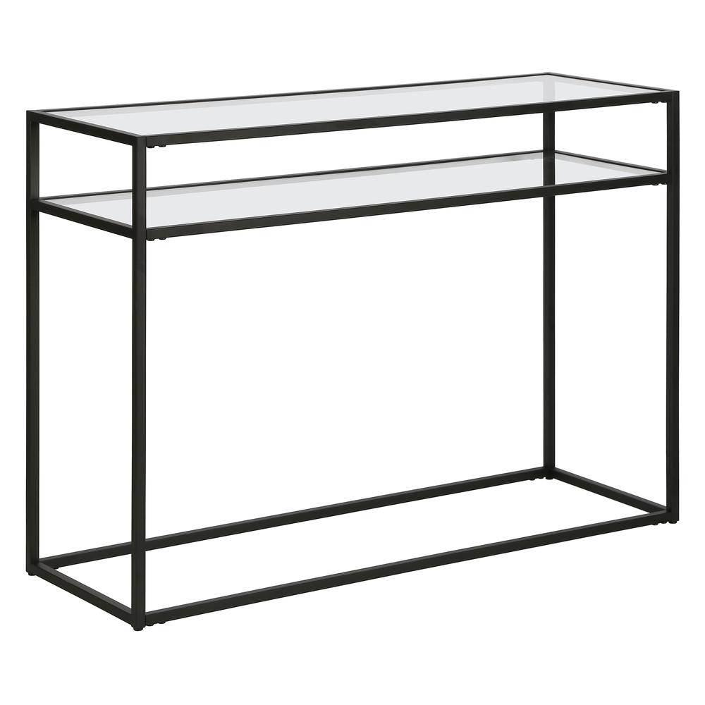Addison 42'' Wide Rectangular Console Table with Glass Shelf in Blackened Bronze. Picture 1