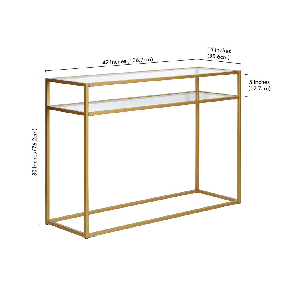 Addison 42'' Wide Rectangular Console Table with Glass Shelf in Brass. Picture 5