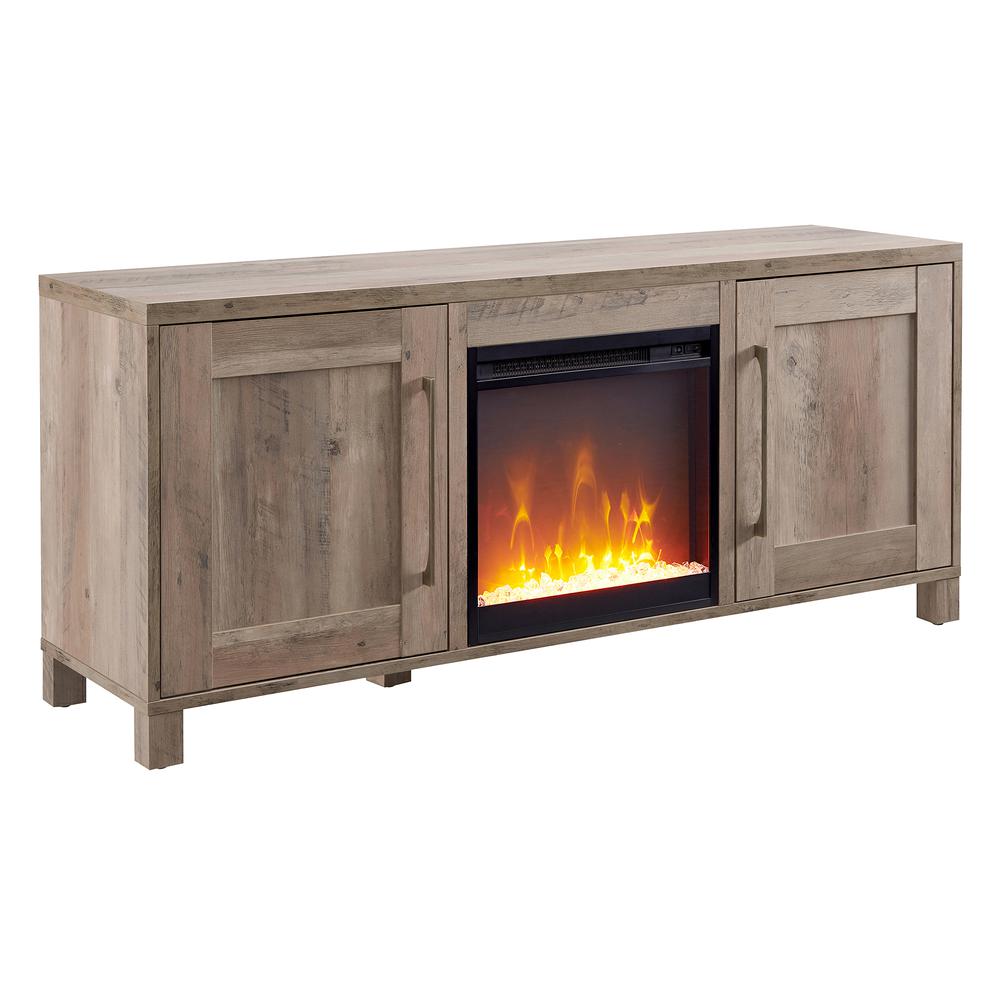 Chabot Rectangular TV Stand with Crystal Fireplace for TV's up to 65" in Gray Oak. Picture 1