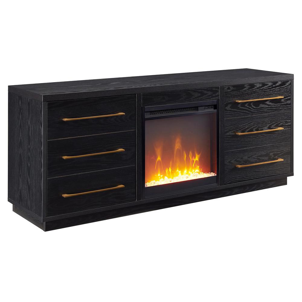 Greer Rectangular TV Stand with Crystal Fireplace for TV's up to 65" in Black Grain. Picture 1