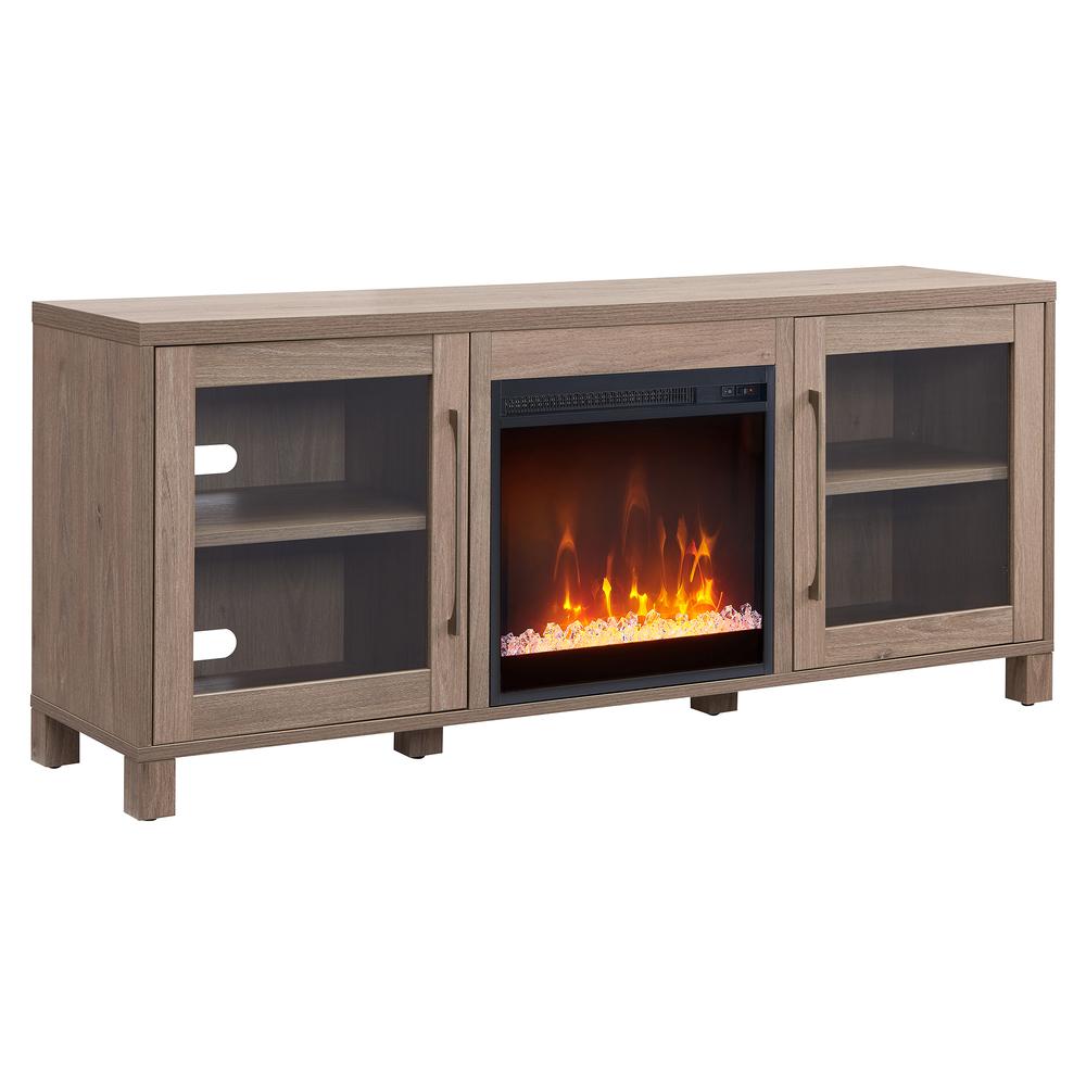 Quincy Rectangular TV Stand with Crystal Fireplace for TV's up to 65" in Antiqued Gray Oak. Picture 1