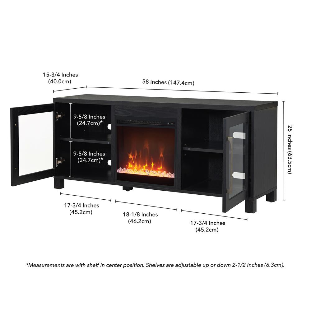 Quincy Rectangular TV Stand with Crystal Fireplace for TV's up to 65" in Black Grain. Picture 5