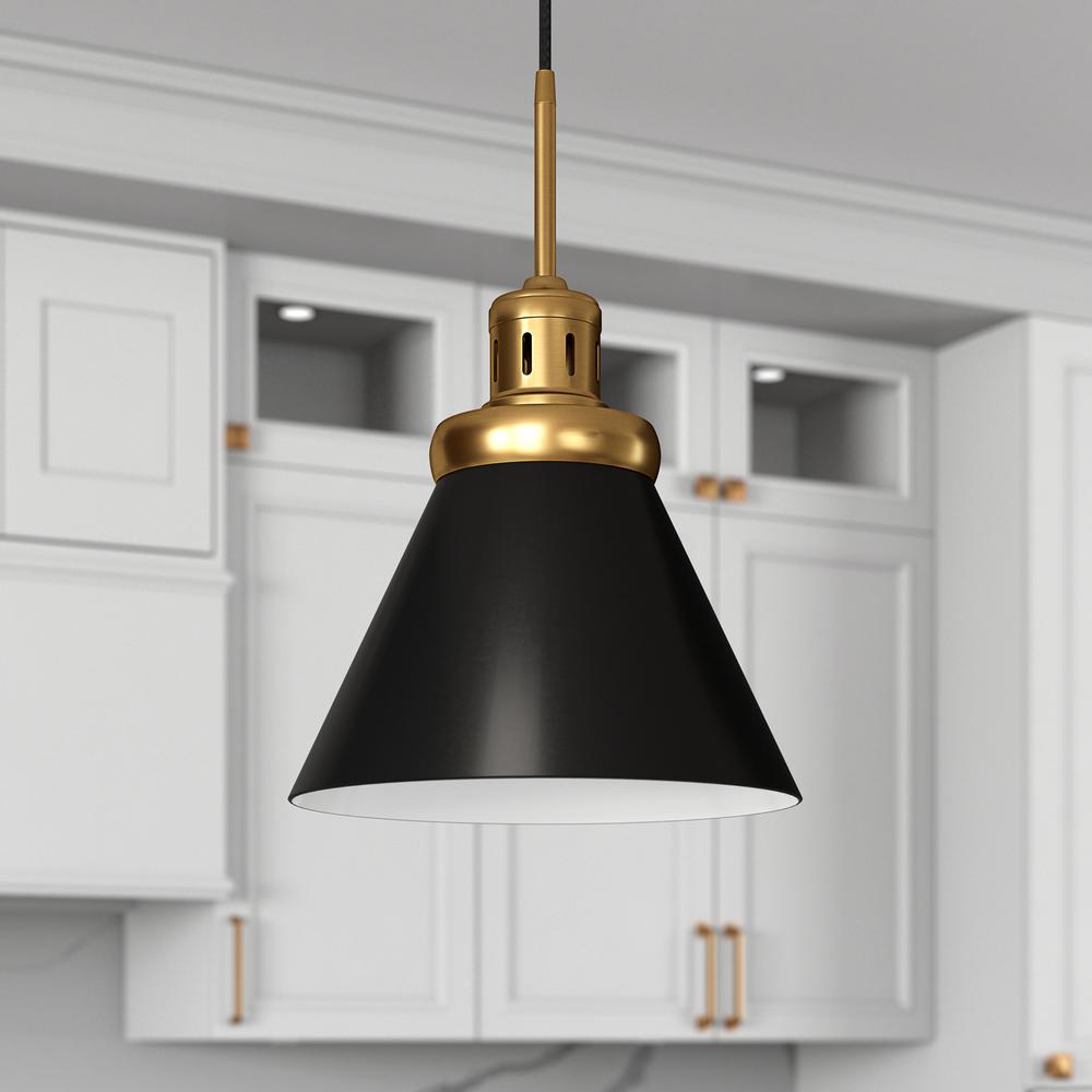 Zeno 12" Wide Pendant with Metal Shade in Brushed Brass/Blackened Bronze. Picture 2