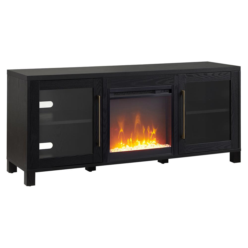 Quincy Rectangular TV Stand with Crystal Fireplace for TV's up to 65" in Black Grain. Picture 1