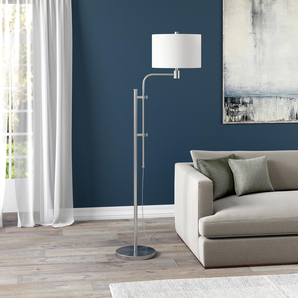 Polly Height-Adjustable Floor Lamp with Fabric Shade in Brushed Nickel/White. Picture 2