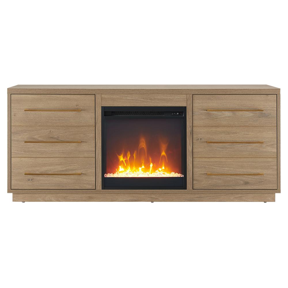 Greer Rectangular TV Stand with Crystal Fireplace for TV's up to 65" in Antiqued Gray Oak. Picture 3