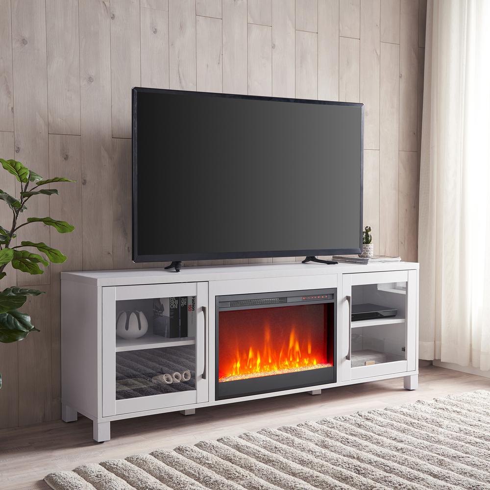 Quincy Rectangular TV Stand with 26" Crystal Fireplace for TV's up to 80" in White. Picture 2
