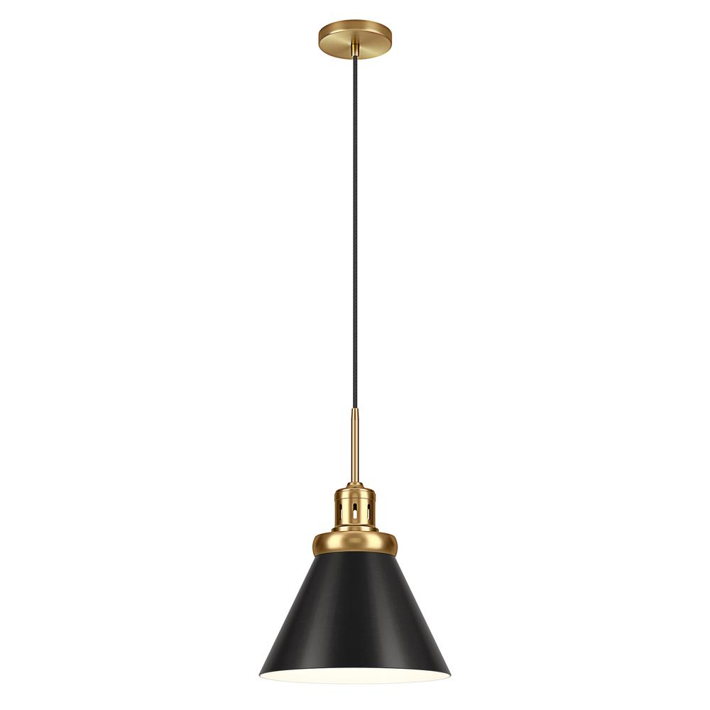 Zeno 12" Wide Pendant with Metal Shade in Brushed Brass/Blackened Bronze. Picture 3