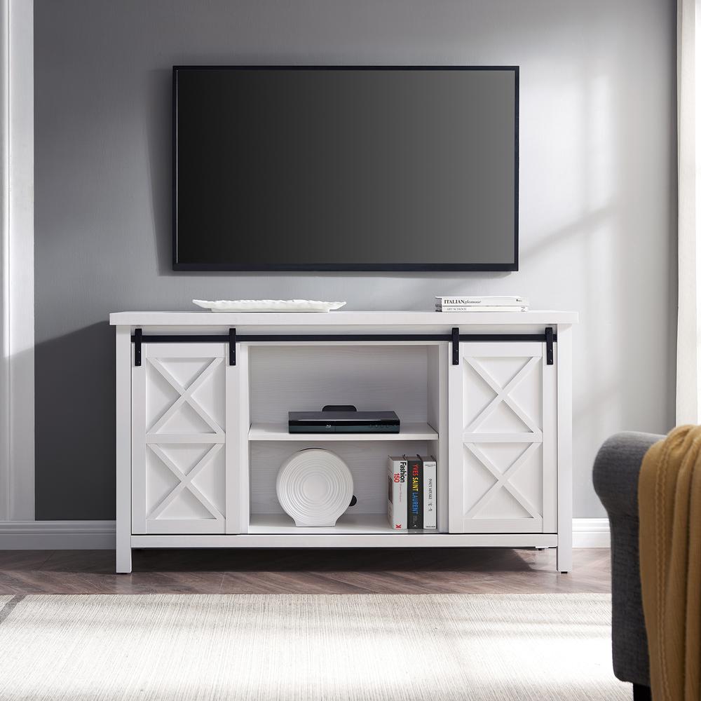 Elmwood Rectangular TV Stand for TV's up to 65" in White. Picture 4