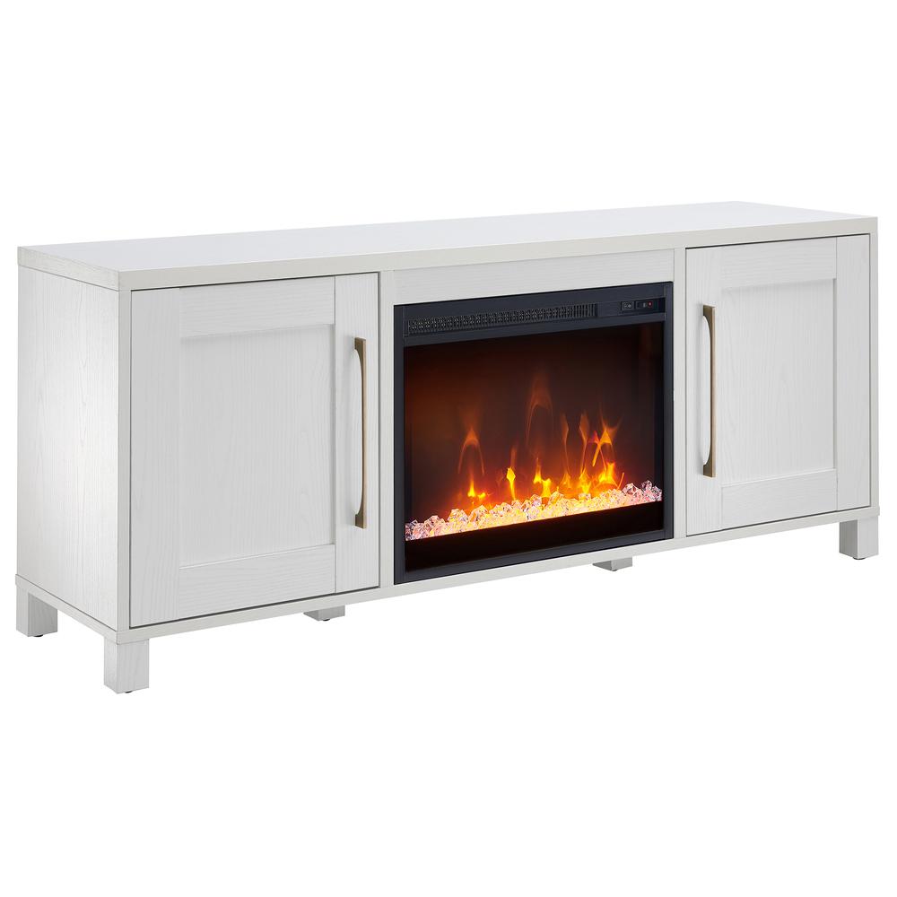 Chabot Rectangular TV Stand with Crystal Fireplace for TV's up to 65" in White. Picture 1