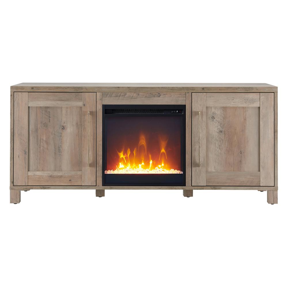 Chabot Rectangular TV Stand with Crystal Fireplace for TV's up to 65" in Gray Oak. Picture 3