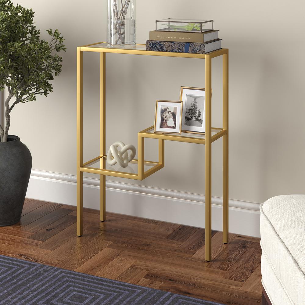 Lovett 22'' Wide Rectangular Console Table in Brass. Picture 2