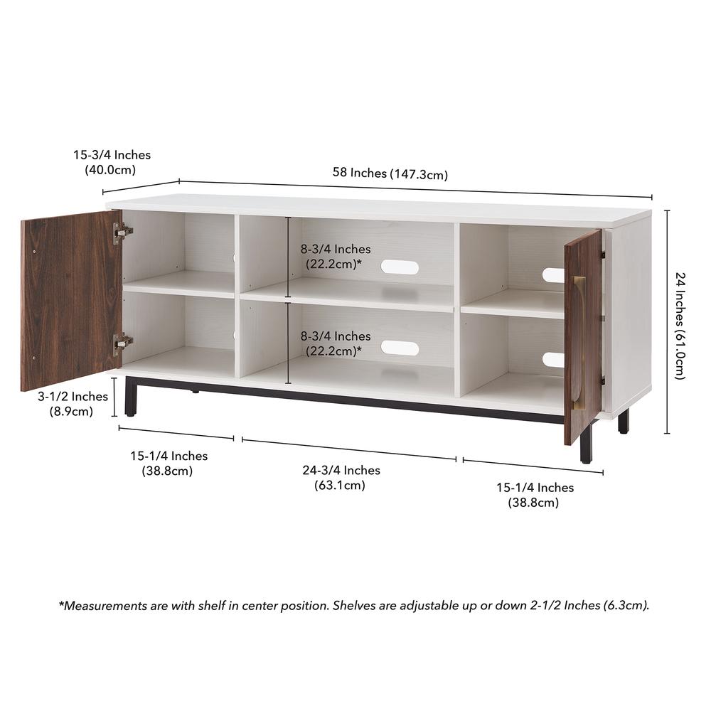 Julian Rectangular TV Stand for TV's up to 65" in White/Walnut. Picture 5