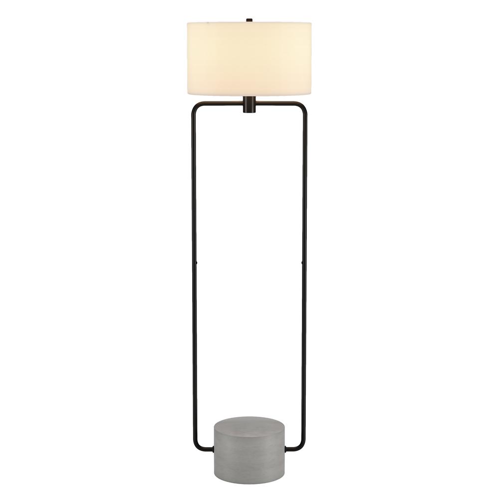 Howland 63" Tall Floor Lamp with Fabric Shade in Blackened Bronze/Concrete/White. Picture 3
