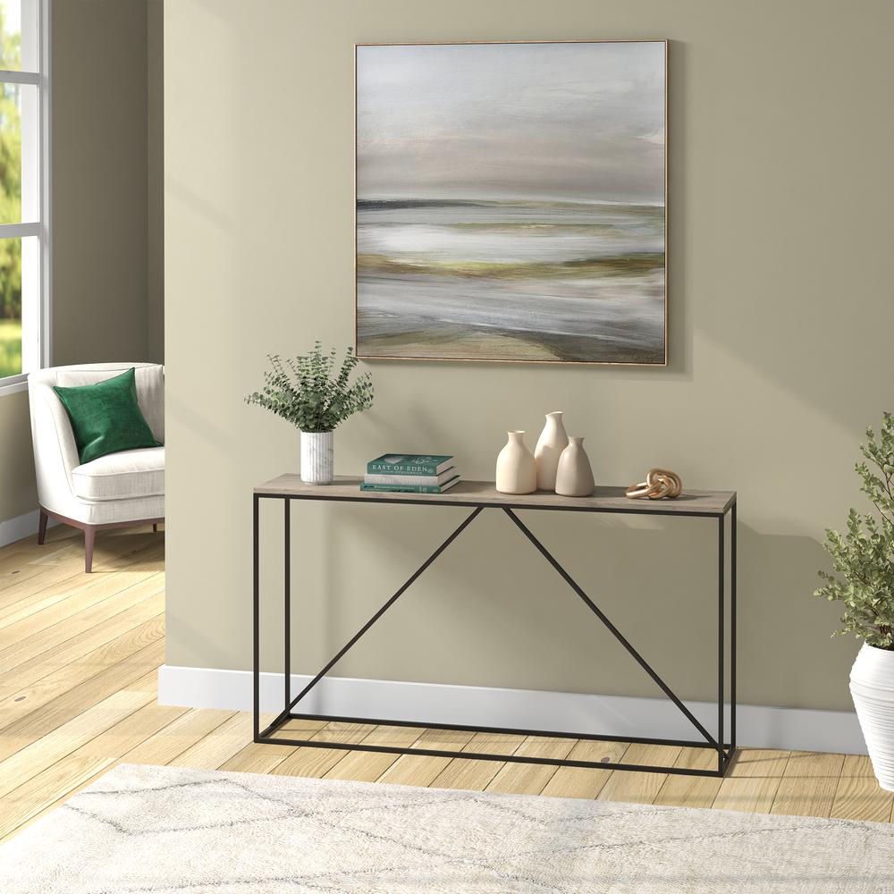 Nia 55" Wide Rectangular Console Table in Blackened Bronze/Antiqued Gray Oak. Picture 4