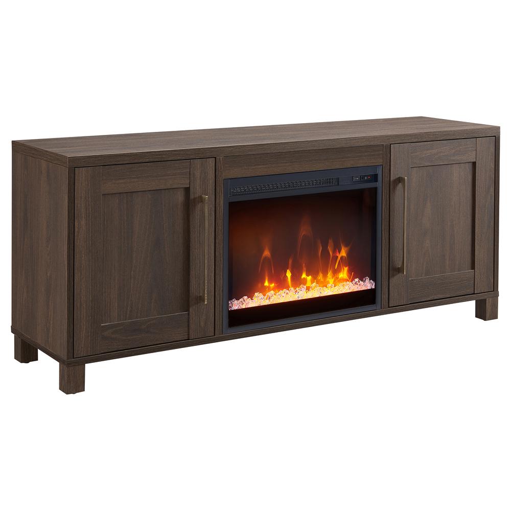 Chabot Rectangular TV Stand with Crystal Fireplace for TV's up to 65" in Alder Brown. Picture 1