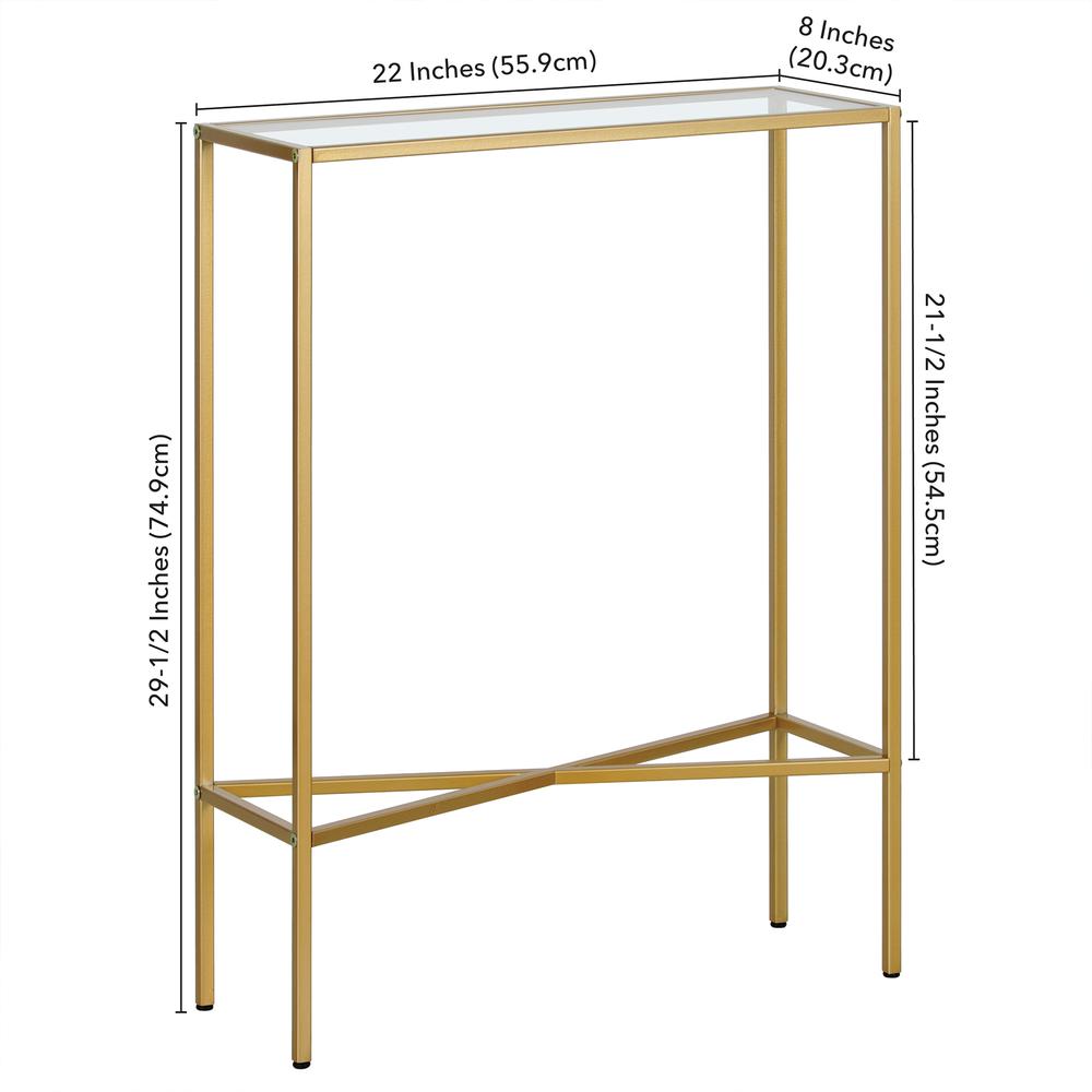 Henley 22'' Wide Rectangular Console Table with Glass Top in Brass. Picture 5