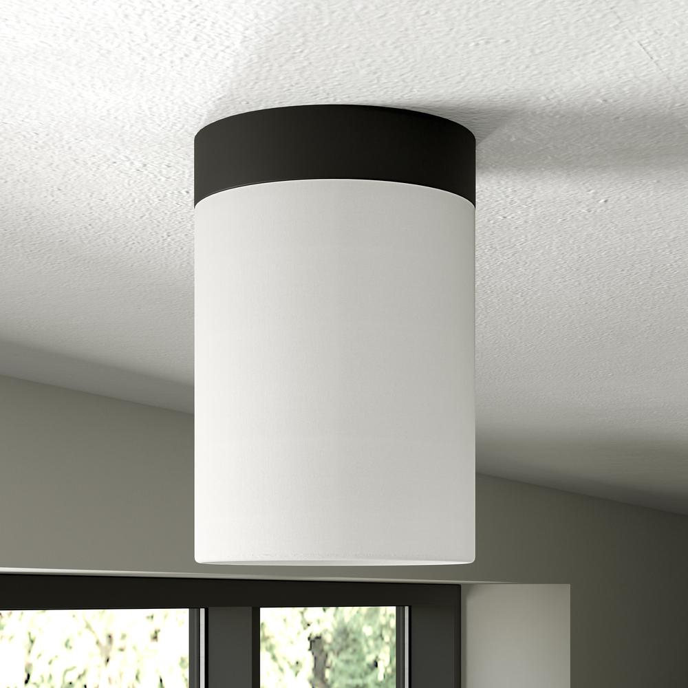Piper 6" Flush Mount with Fabric Shade in Blackened Bronze/White. Picture 2
