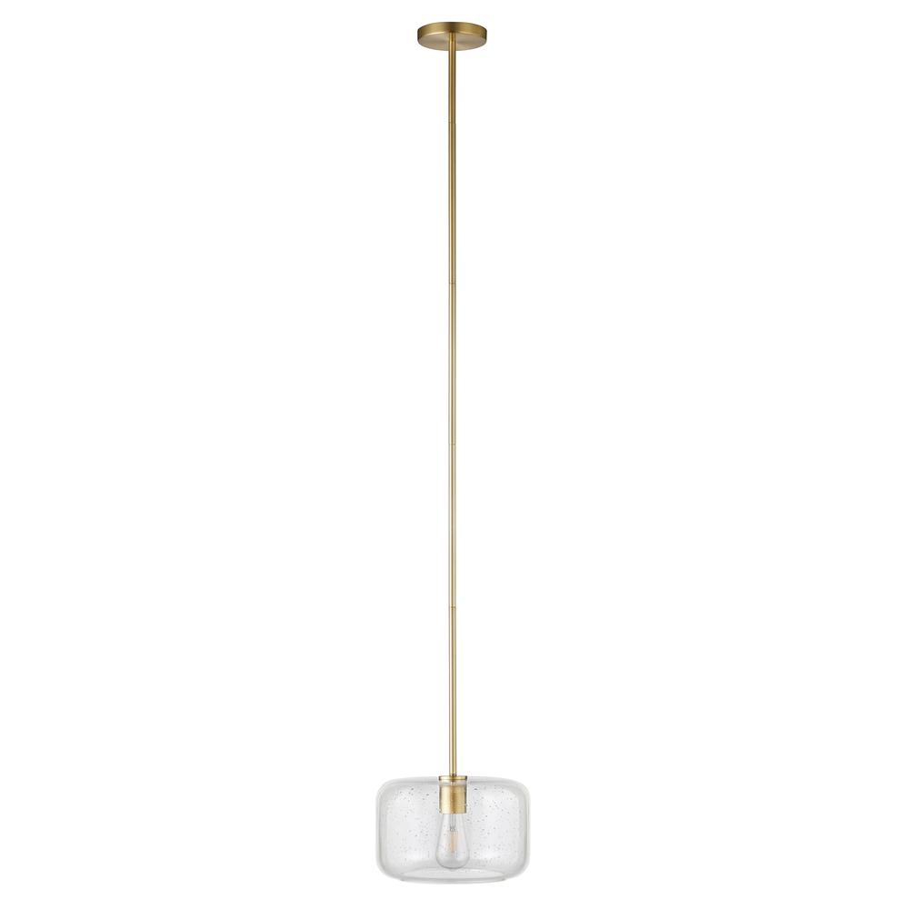 Channing 11" Wide Pendant with Glass Shade in Brass/Seeded. Picture 1