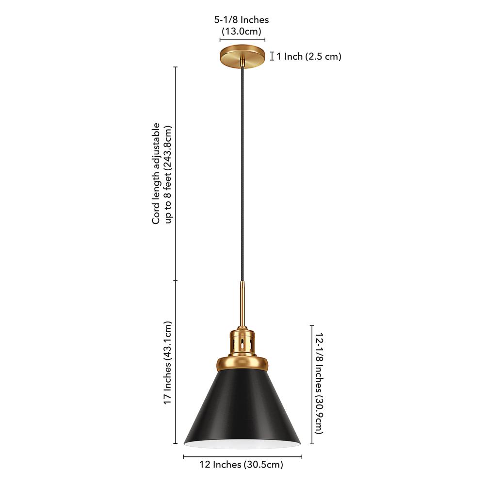Zeno 12" Wide Pendant with Metal Shade in Brushed Brass/Blackened Bronze. Picture 5