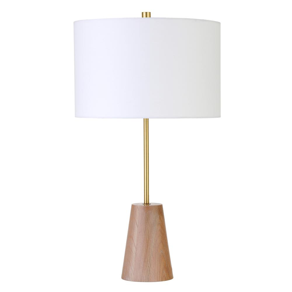 Killian 25.5" Limed Oak Table Lamp with Fabric Shade in Brushed Brass. Picture 1
