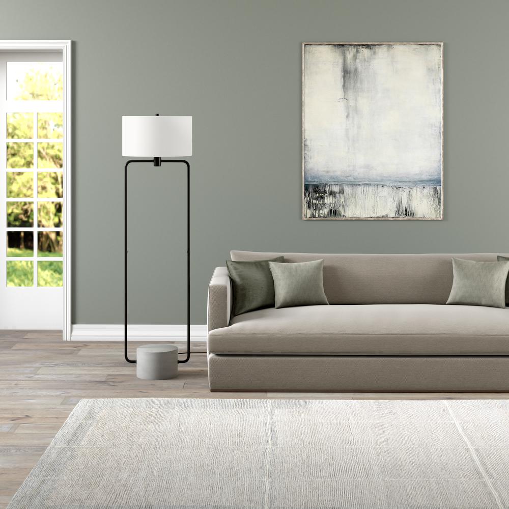 Howland 63" Tall Floor Lamp with Fabric Shade in Blackened Bronze/Concrete/White. Picture 4