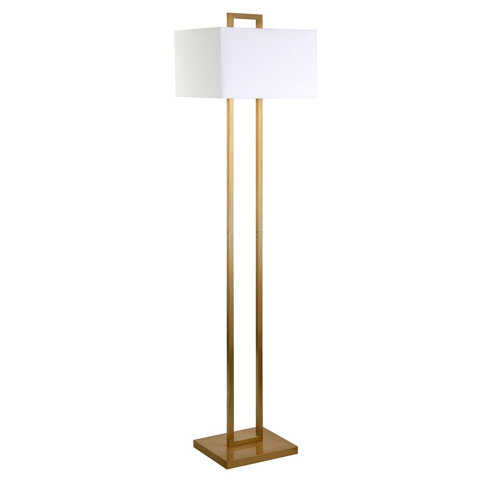 Adair 68" Tall Floor Lamp with Fabric Shade in Brass/White. Picture 1