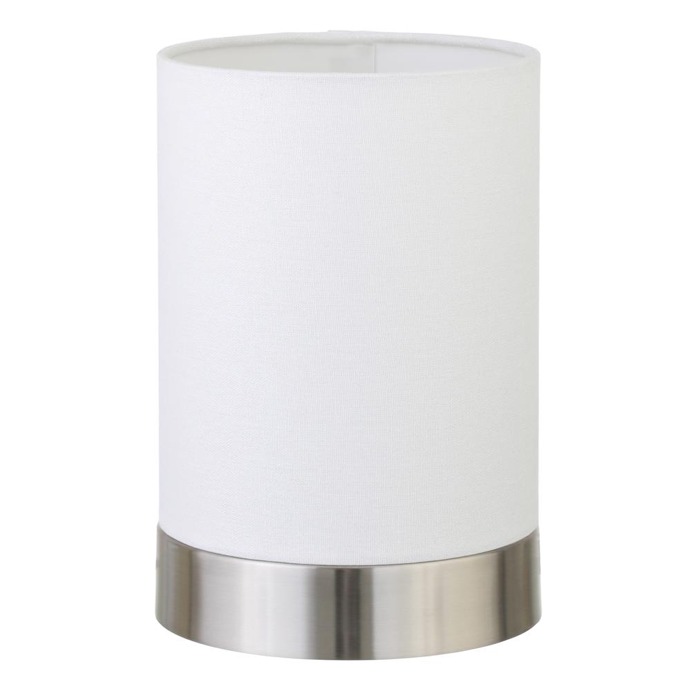 Piper 9" Tall Uplight Mini Lamp with Fabric Shade in Brushed Nickel/White. The main picture.