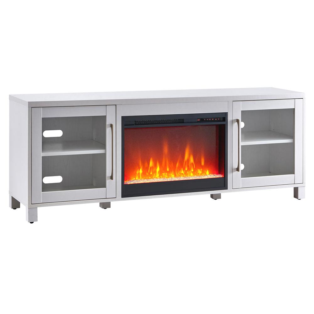 Quincy Rectangular TV Stand with 26" Crystal Fireplace for TV's up to 80" in White. Picture 1