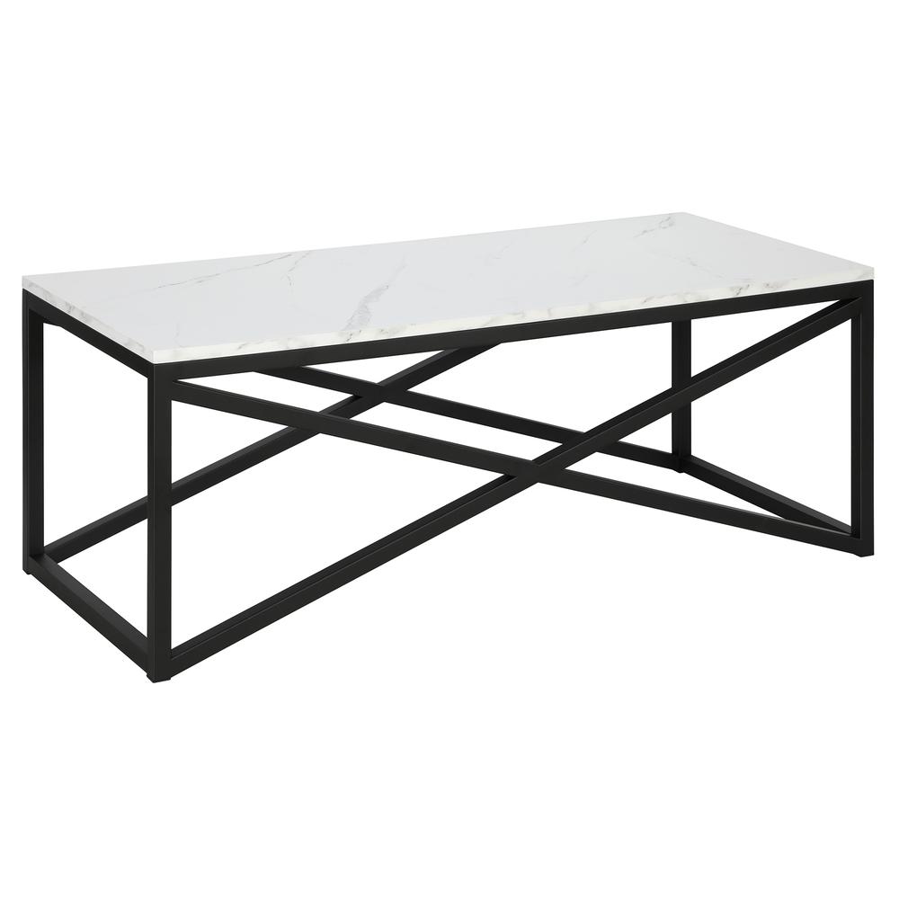 Calix 46'' Wide Rectangular Coffee Table with Faux Marble Top in Blackened Bronze. Picture 1