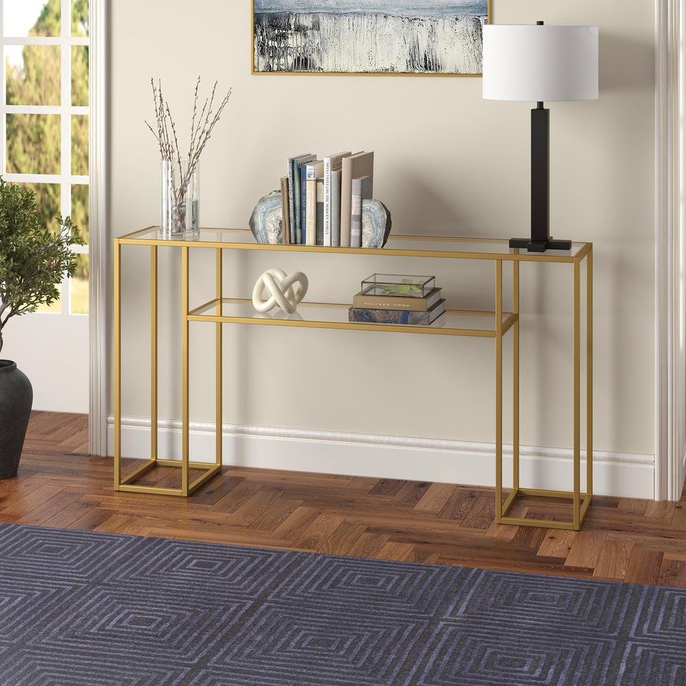 Marilyn 55" Wide Rectangular Console Table in Brass. Picture 2