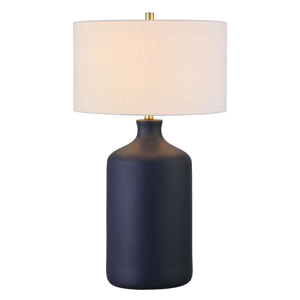 Sloane 29" Tall Ceramic Table Lamp with Fabric Shade in Matte Navy/White. Picture 3