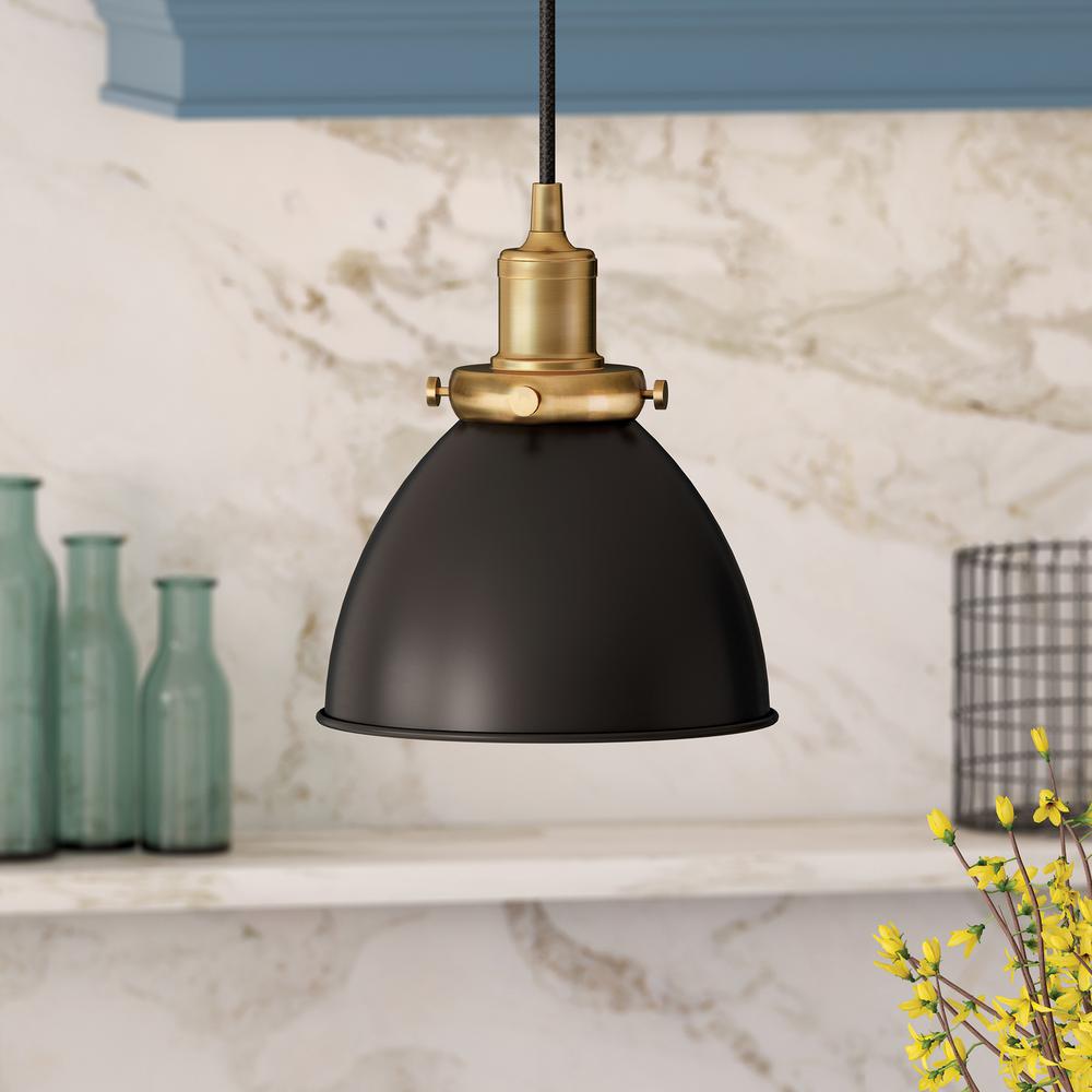 Madison 8" Wide Pendant with Metal Shade in Black/Brass/Black. Picture 2