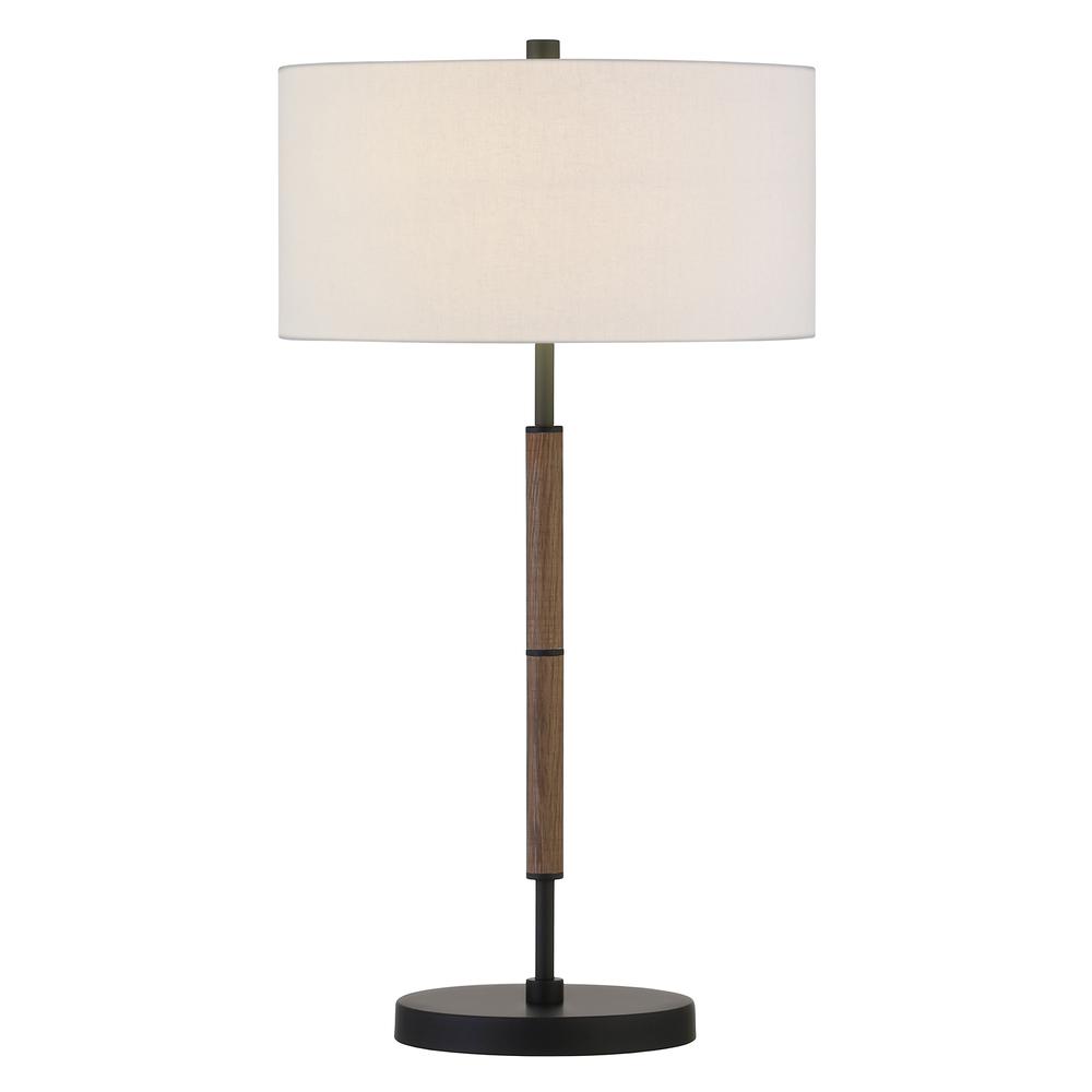 Simone 25" Tall 2-Light Table Lamp with Fabric Shade in Blackened Bronze/Rustic Oak/White. Picture 3