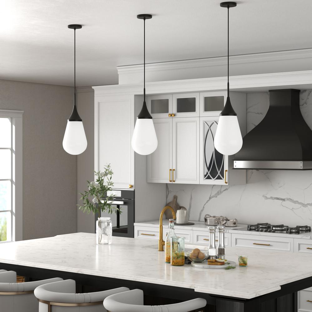 Ambrose 8.63" Wide Pendant with Glass Shade in Blackened Bronze/Milk White. Picture 4
