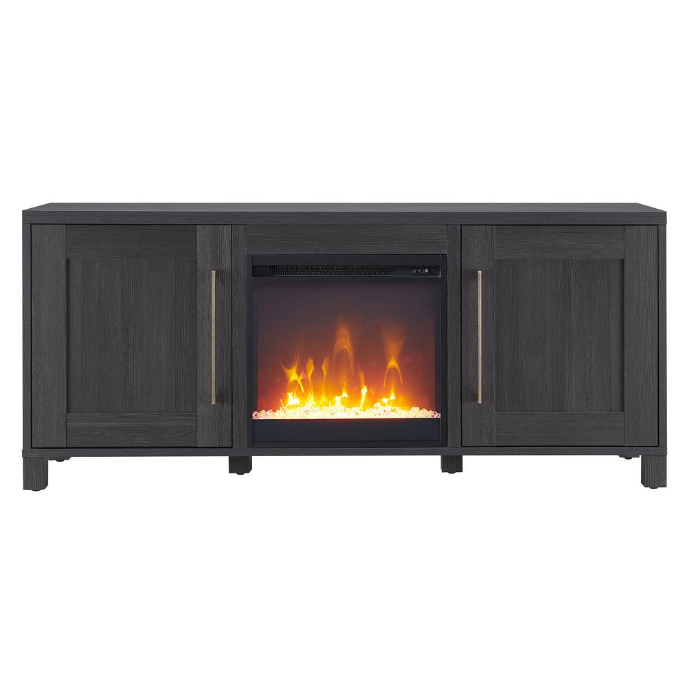 Chabot Rectangular TV Stand with Crystal Fireplace for TV's up to 65" in Charcoal Gray. Picture 3