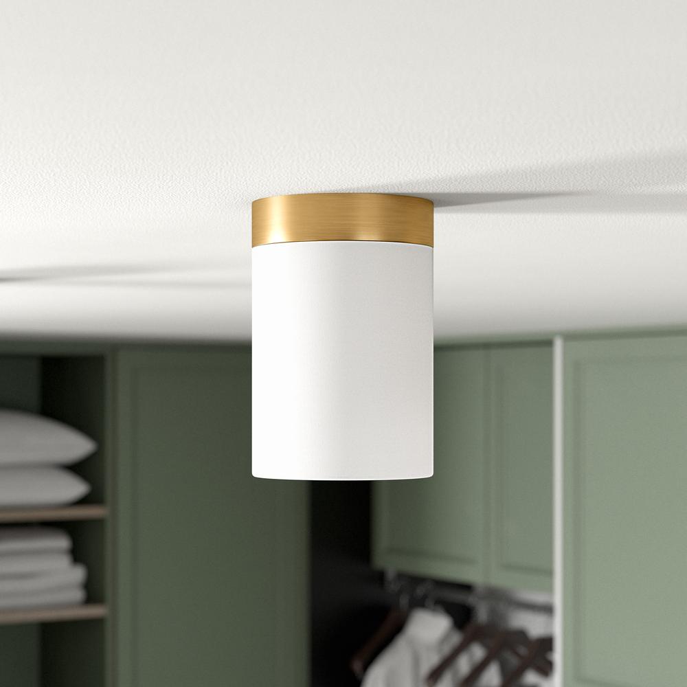 Piper 6" Flush Mount with Fabric Shade Brushed Brass/White. Picture 2