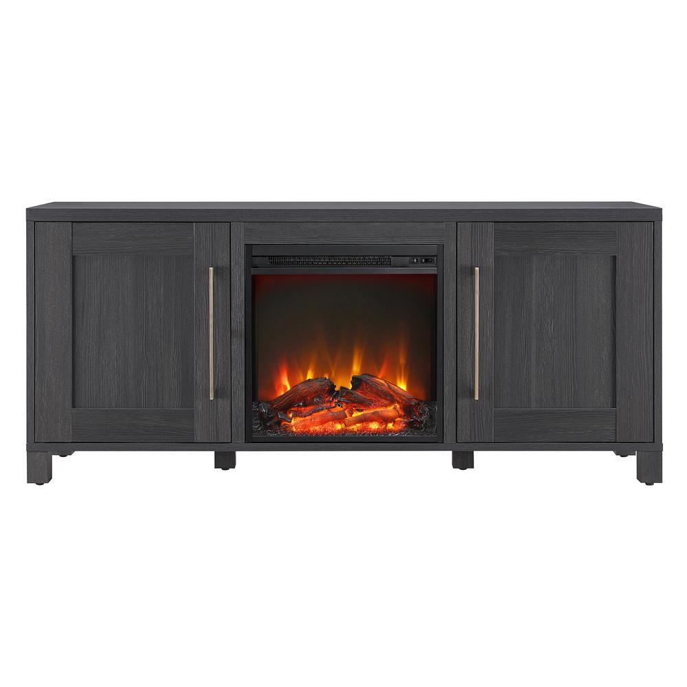 Chabot Rectangular TV Stand with Log Fireplace for TV's up to 65" in Charcoal Gray. Picture 3