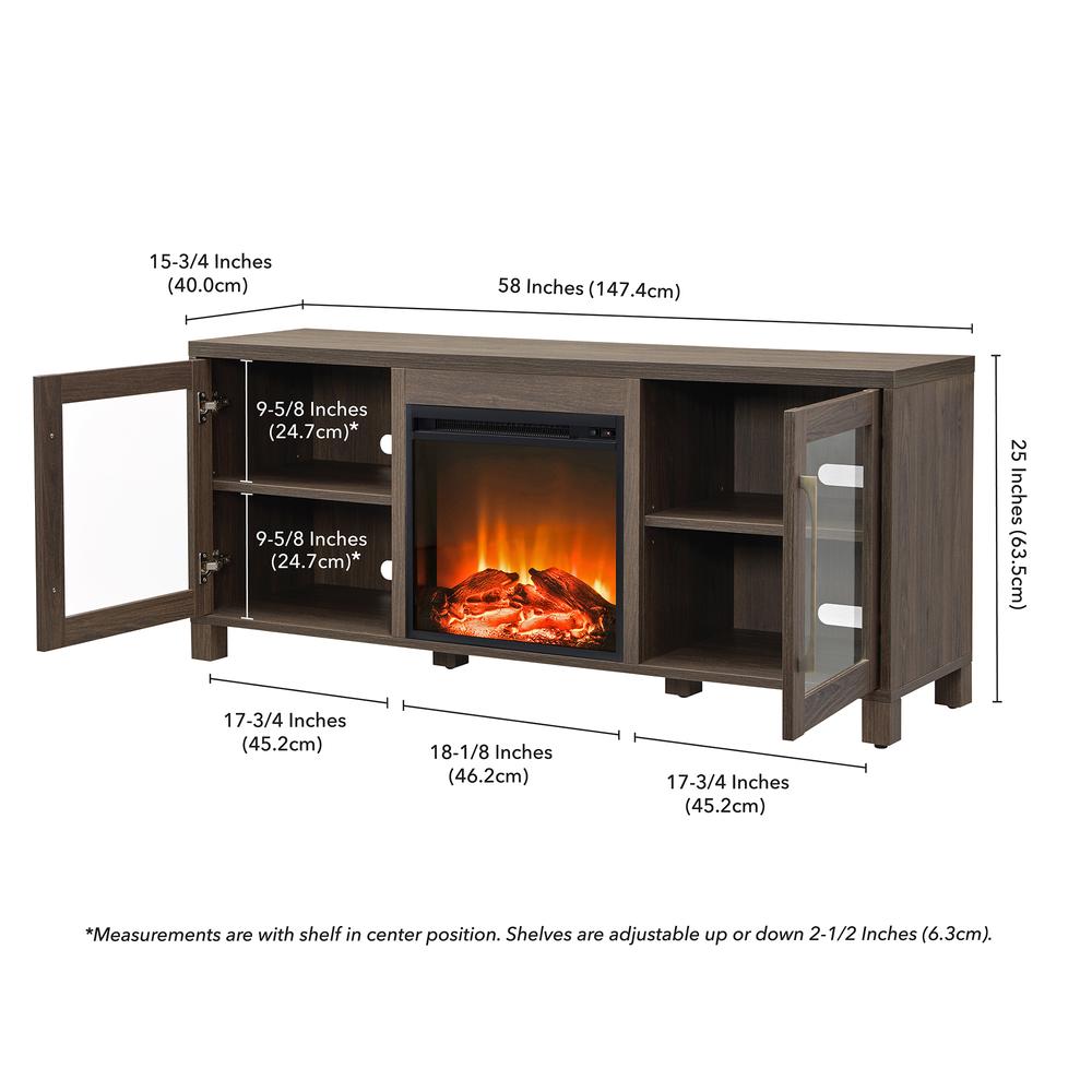 Quincy Rectangular TV Stand with Crystal Fireplace for TV's up to 65" in Alder Brown. Picture 5