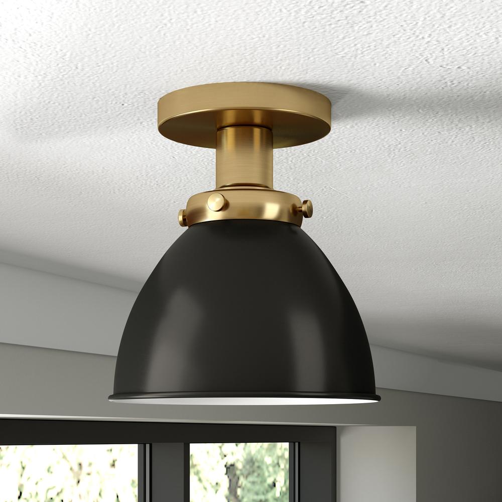 Madison 8" Semi Flush Mount with Metal Shade in Brushed Brass/Blackened Bronze. Picture 2