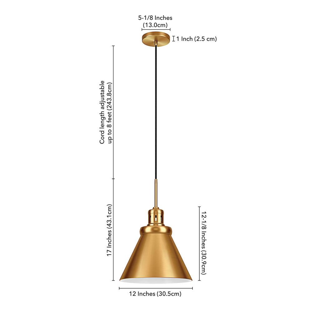 Zeno 12" Wide Pendant with Metal Shade in Brushed Brass/Brushed Brass. Picture 5