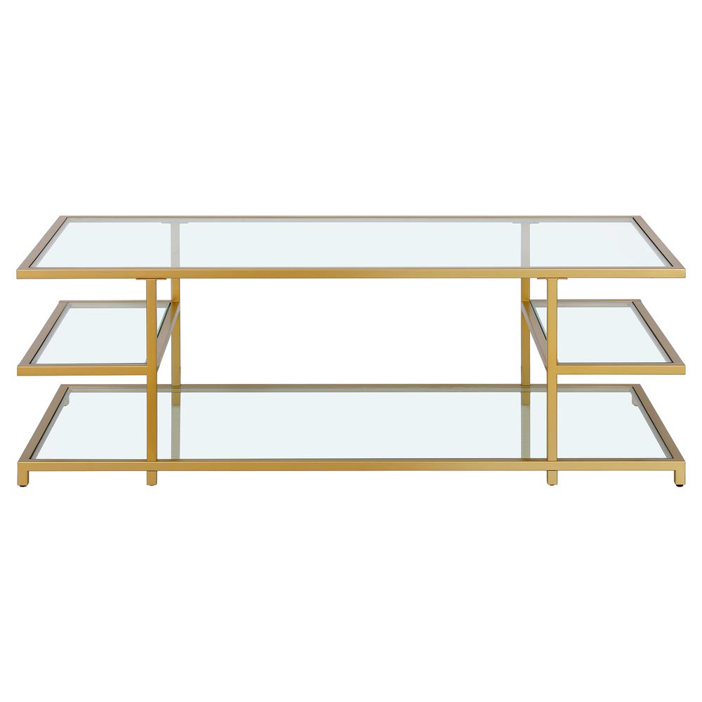 Greenwich 54'' Wide Rectangular Coffee Table in Brass. Picture 3