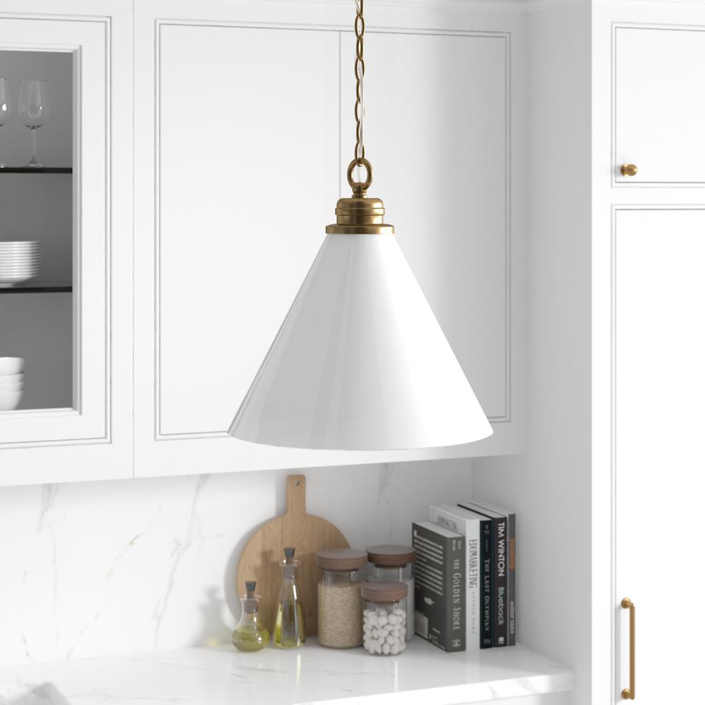 Canto 15.88" Wide Pendant with Glass Shade in Brass/White Milk. Picture 2