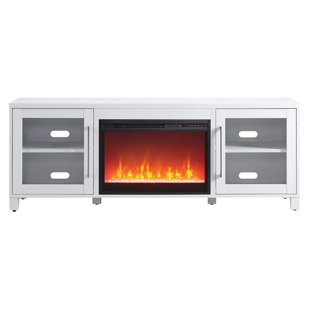 Quincy Rectangular TV Stand with 26" Crystal Fireplace for TV's up to 80" in White. Picture 3