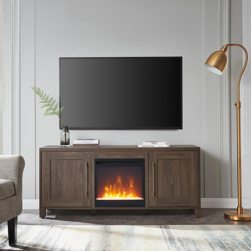 Chabot Rectangular TV Stand with Crystal Fireplace for TV's up to 65" in Alder Brown. Picture 4